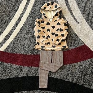 Heart Print Hoodie and Striped Leggings Set
